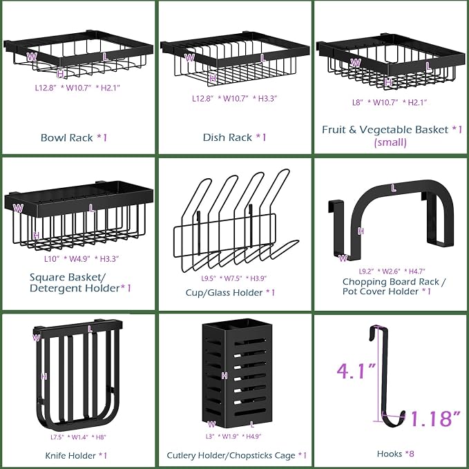 PUSDON Over the Sink Dish Drying Rack, 2 Tier Adjustable Large Capacity Stainless Steel Dish Rack for Kitchen Counter, Heavy Duty Space Saver Organizer with Utensil Holder, Black