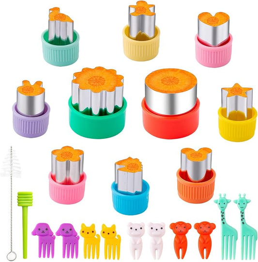 Fruit Cutters Shapes for Kids 22 Pcs, Mini Cookie Cutters Set, Vegetable Cutter with Food Picks | Mini Cookie Cutters Set, Stainless Steel & PP Plastic, Smooth Edge, Vegetable Cutter with Food Picks
