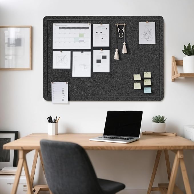 Felt Bulletin Board 36x24 inches, Decorative Pin Board for Home & Office | Cork Board Alternative for Wall with Push Pins, Display Mood Board for Photos, Notes & Reminders
