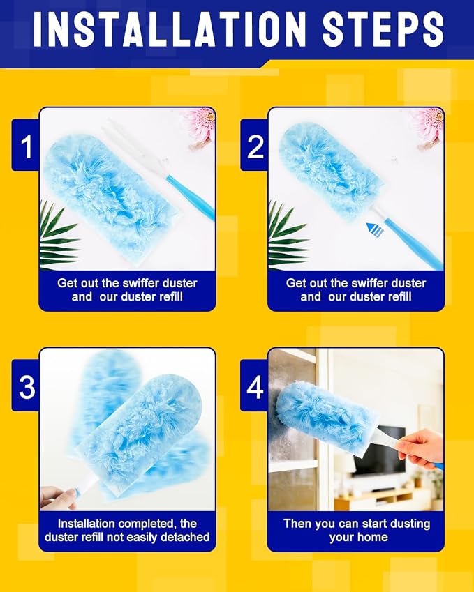 32Pk Duster Refills with Handles Compatible with Swiffer Handle | 360 Heavy Duty Duster Refills Compatible with Swiffer Duster Handle, for Dusting Blinds, Furniture & Home Cleaning
