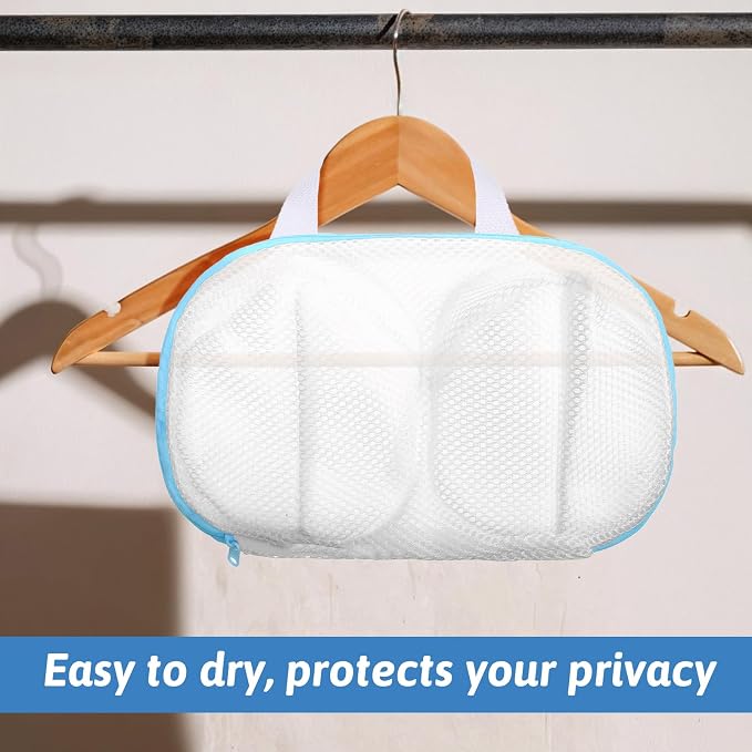 Bra Washing Bag, 2 Pcs Mesh Bra Laundry Bags for Washing Machine Lingerie Wash Bag with Zipper for Wash Delicates Underwear Brassiere (Blue, A Cups)