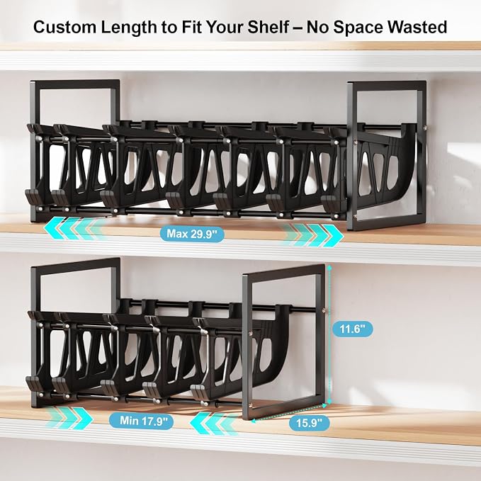 iSPECLE Pantry Can Organizer - Auto-Rolling, Expandable, Holds 120 Cans | Stackable For Walk-in Deep Pantry Shelve, Adjustable Width for Food Cans, Sturdy Metal Frame, Easy Access & Restocking, Black