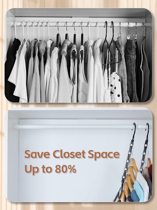 HOUSE DAY Space Saving Hangers 16 Pack, Closet Organizers and Storage | Closet Organizer Space Saver, Multifunctional Hangers for Small Closet, College Dorm Room Essentials for Girls, Black