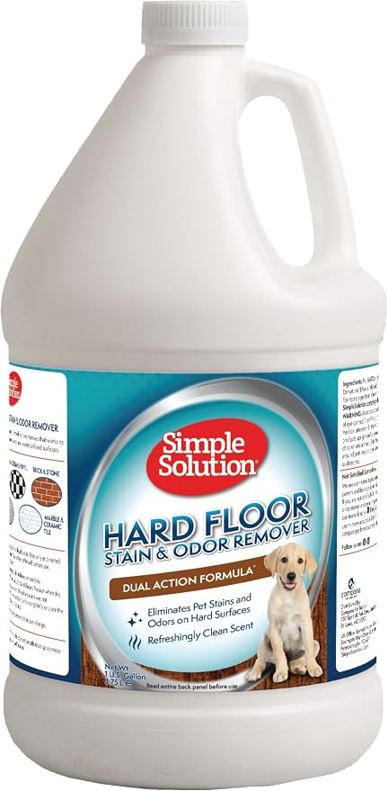 Simple Solution Hard Floor Stain & Odor Remover, Pet Stain Cleaner, Gallon | Dog Stain & Odor Remover, Pet Urine Enzyme Cleaner, Dog Urine Hardwood Cleaner, Pet Odor Eliminator, Hard Floor Stain Remover