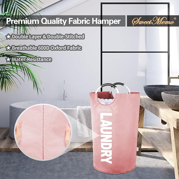 Large Laundry Basket, Laundry Hamper Bag with Handles, 115L Pink | Freestanding Tall Dirty Clothes Hamper, Collapsible and Portable Laundry Bin for Dorms and Bedrooms, Thick, Sturdy Fabric