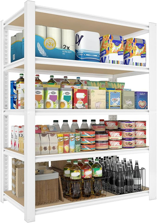PrimeZone 28" W x 12" D x 59" H Closet Storage Shelves - 5 Tier White Metal Connector Shelving, Adjustable Heavy Duty Garage Shelves, Utility Rack Organizer Shelf for Kitchen Pantry Closet Garage