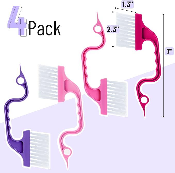 Slick- Window Track Cleaning Brush, 4 Pack, Ergonomic Handle, Built-in Scraper, Multipurpose, Window Track Cleaning Tools