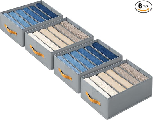 DIMJ Wardrobe Clothes Organizer - Foldable Closet Drawer Organizer Dividers for Jeans, Pants, Sweater, T Shirt, Storage Bins with Handles for Shelf