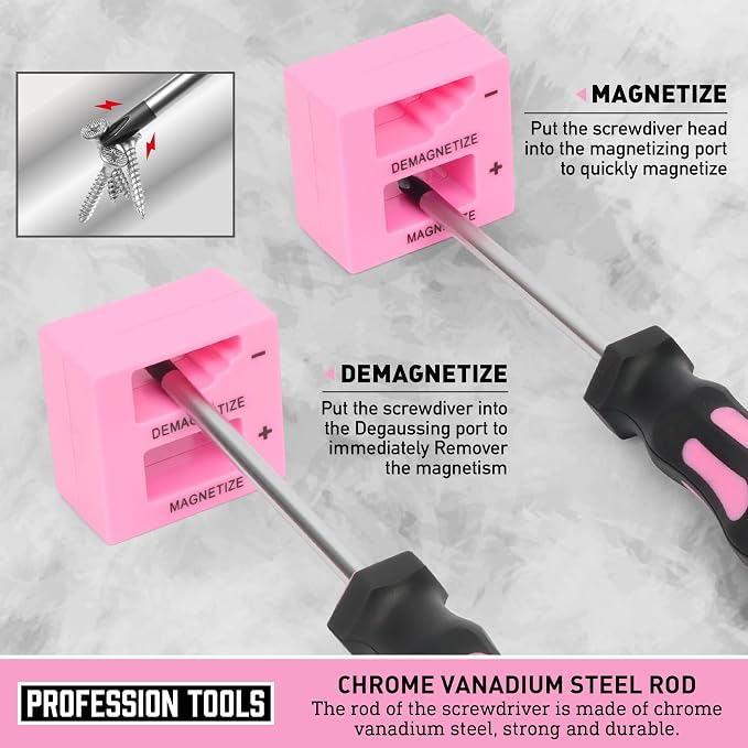 Magnetic Screwdrivers Set with Case, Amartisan 43-piece Includs Slotted, Phillips, Hex, Pozidriv,Torx and Precision Screwdriver Set, Magnetizer Demagnetizer Tools, Tools for Men (Pink))
