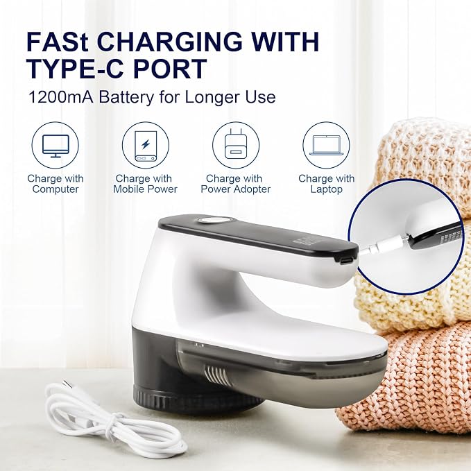 Fabric Shaver, Cordless Lint Remover, 6-Blade Sweater Defuzzer for Clothes | Lint Remover Rechargeable Sweater Defuzzer Sweater Shavers to Remove Pilling for Clothes, Couch, Furniture, Fuzz Remover