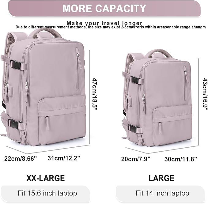 WONHOX Large Travel Backpack Women, Carry On Backpack, Hiking Backpack Waterproof Outdoor Sports Rucksack Casual Daypack with USB Charging Port Shoes Compartment, Lotus Pink