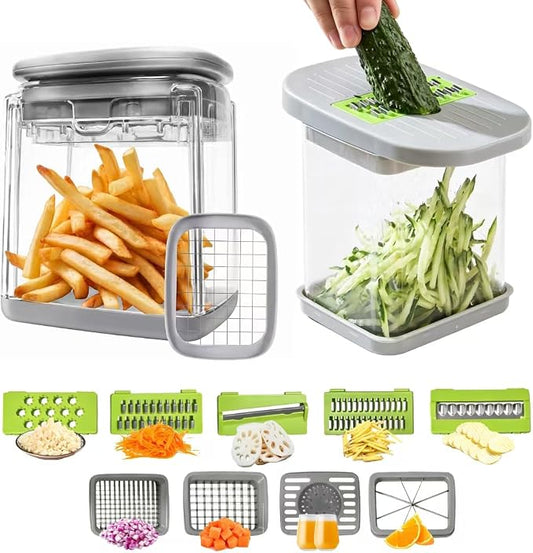 Vegetable Cutter,Food Chopper Manual Hand,for Potato Cutter & Fry Slicer - Functions as Potato Dicer,Onion Dicer,Veggie Shredder with 9 Blades,Easy to Clean, Dishwasher Safe-Essential Kitchen Gadgets