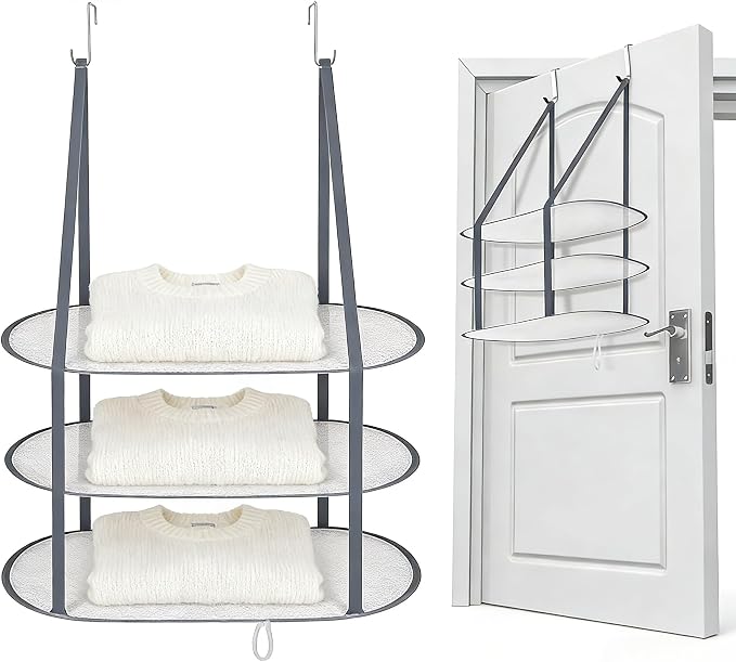 Sweater Drying Rack Hanging on Door Dryer Flat Portable Collapsible Mesh Large Laundry Clothes Drying Rack Room Organization 3 Tier