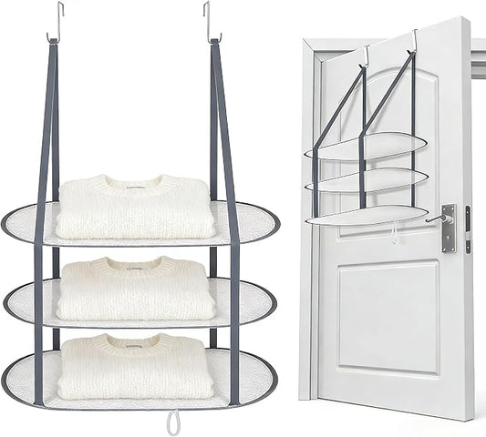 Sweater Drying Rack Hanging on Door Dryer Flat Portable Collapsible Mesh Large Laundry Clothes Drying Rack Room Organization 3 Tier
