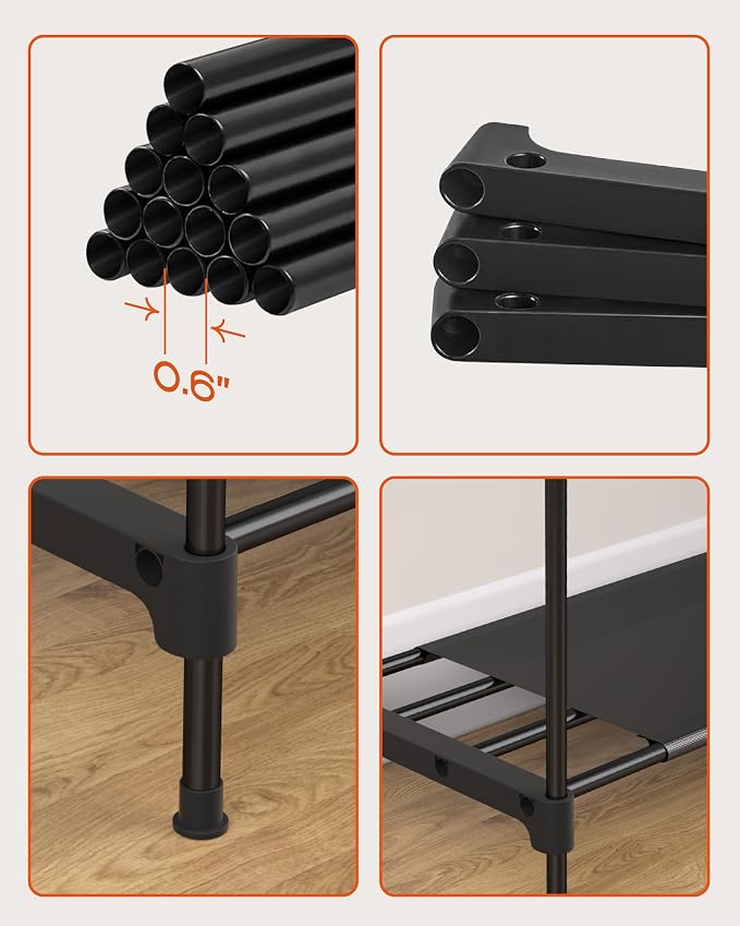 CASAMAYA Clothes Rack, Portable Closet, 54.3 Inch Large Capacity Wardrobe Closet, Clothes Storage Organizer with Shelves and 3 Hanging Rods, Easy to Assembly, Black PCT022B01