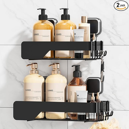 TAILI Shower Caddy Suction Cup Stainless Steel Rustproof Shower Shelves, No Drilling Wall Mounted Basket, Upgraded Removable Suction Cup Bathroom,Black 2pack