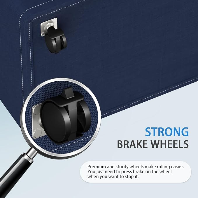 HomeHacks 90L Rolling Laundry Basket with 4 Wheels Collapsible Blue | 4 Wheels, Waterproof PEVA Lining, Cotton Flax Fabric, Metal Frame, Bathroom Laundry Room Dorm Storage, Space-Saving Design