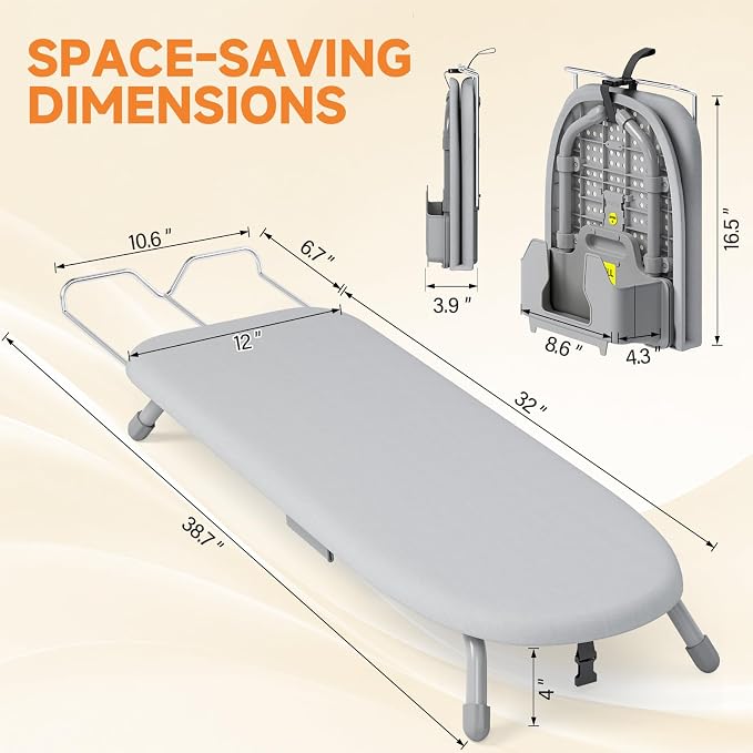 Small Ironing Board, Tabletop Iron Board with Iron Rest & Holder | 12 x 32 inchs, Mini Iron Board with Iron Rest, Non-Slip Feet, Suitable for Laundry Rooms, Bedrooms, Dormitories, Travel