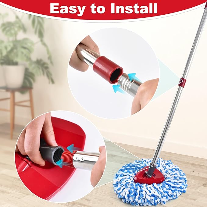 Mop Handle for Ocedar, Mop Handle for O Cedar, 4-Section Spin Mop Handles Replacement for Ocedar Spin Mop and H2pro Flat Mop, 30" to 58" Adjustable Extra Long Stainless Steel Handles for O Cedar Mop
