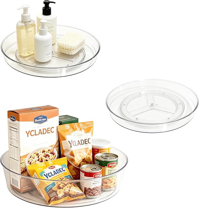 3 Pack Lazy Susan Turntable Organizer Pantry Cabinet 11.5" 10.6" | Pantry Organization and Storage Spice Rack Fridge Rotating Condiment Tray Spinner for Kitchen Bathroom Makeup Cosmetic Clear