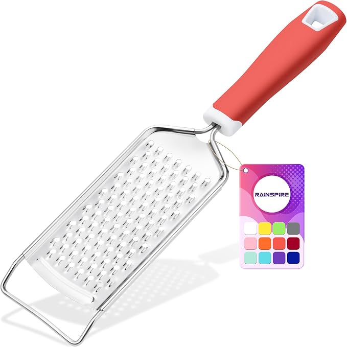 Rainspire Professional Cheese Graters for Kitchen Stainless Steel Handheld, Metal Lemon Zester Grater With Handle For Cheese, Chocolate, Spices, Kitchen Gadgets Tools, Soft Grip Handle (Coral)