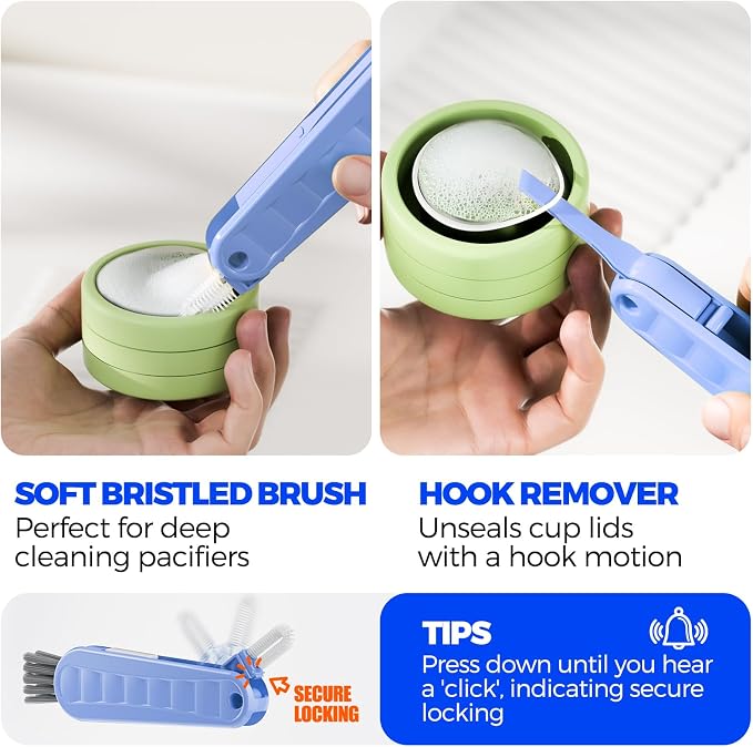 Holikme 6 Pack 4 in 1 Cup Lid Cleaning Brush 3 Straws Bottle Brush,Blue | 4 in 1 Cup Lid Cleaning Brush Multifunctional Bottle Brush, Silicone Cup Lid Gap Cleaner, Bristle Crevice Cleaning Brush
