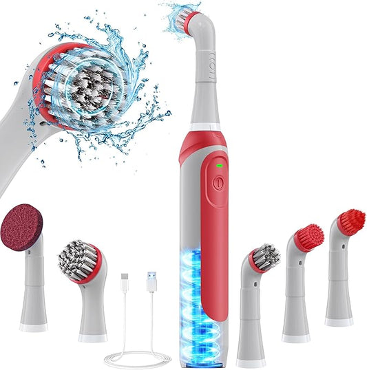 kHelfer Rechargeable Electric Grout Brush, IPX7 Waterproof & Stainless Steel Wire Power Brush, Cordless Cleaning Brush & 5 Replacement Heads for Tile Grout Crevice