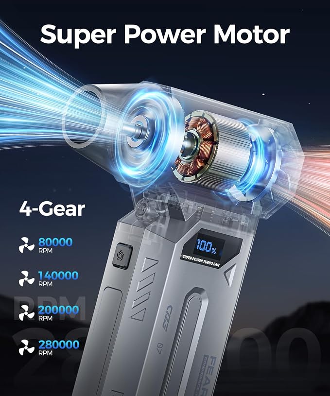 Compressed Air Duster-280000 RPM Super Powerful Electric Air Duster,4-Gear Adjustable PC Cleaning Kit with LCD Screen & LED Light,Fast Charging Air Blower for PC,Keyboard,Car,Home