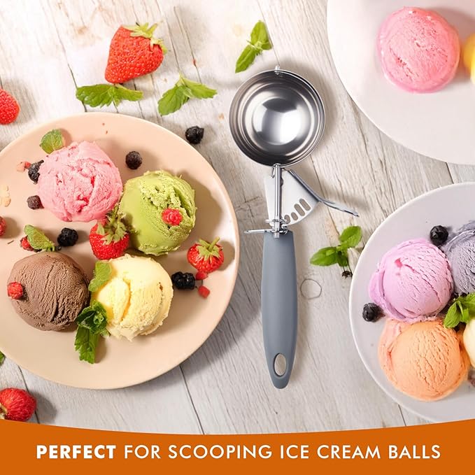JUNADAEL J 4 OZ Scoop, Large Ice Cream Scoop With Trigger, Disher, Size #8 (1/2 Cup) Cookie Scoop, Muffin Scoop, Cupcake Scoop, Gray Handle, For Cookie, Cupcake, Muffin, Ice Cream, Rice