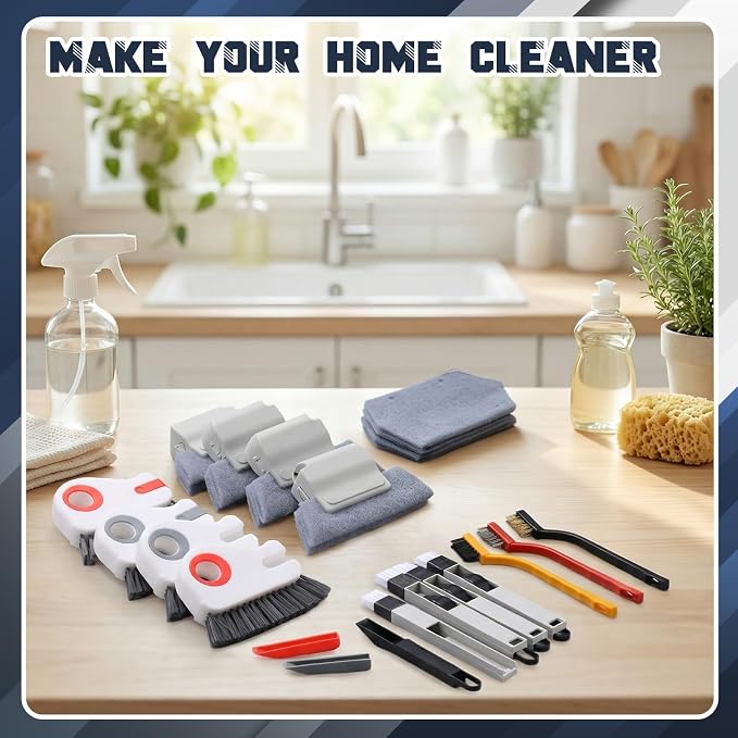 23 Pcs Window Track Cleaner Tools Set, Window Groove Cleaning Brush Kit for Sliding Door, Sill, Tile Lines, Shutter, Car Vents, Keyboard, Air Conditioner