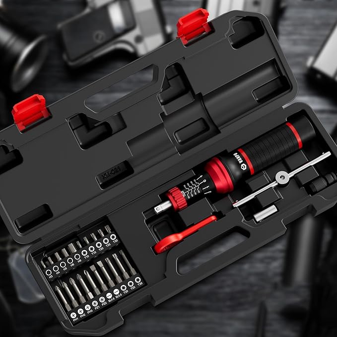 VANPO Torque Screwdriver, 10-80 In-lb, 24 Piece, Click Style for Gunsmith | 1 in-lb Increment, Grip ergonomics, 1/4 Inch Torque Wrench Screwdriver Set with S2 Bits for Electronics, Bike & DIYer
