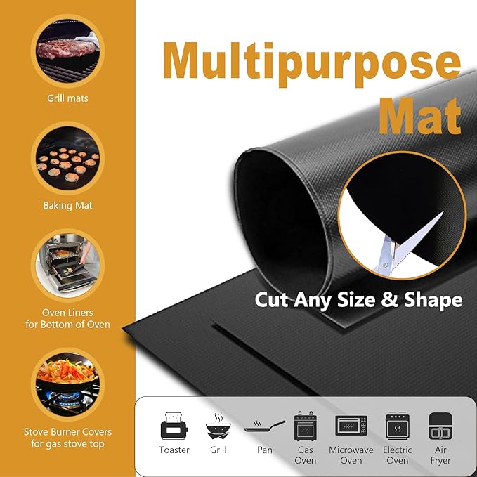 BBQ Grill Mats for Outdoor Grill, 7 PACK Heavy Duty Non-stick Reusable Teflon Oven Liners for Bottom of Oven for Electric, Gas, Toaster Ovens, Grills,Kitchen, 15.75'' x 13''