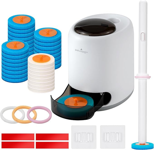 Disposable Toilet Brush, Auto-Ejecting, Includes 48 Enhanced Refills (24 Ocean, 24 Natural), Plus 3 Air-Purifying Scented Rings (Ocean, Rose, Lemon) 360° Dead-Angle-Free Cleaning