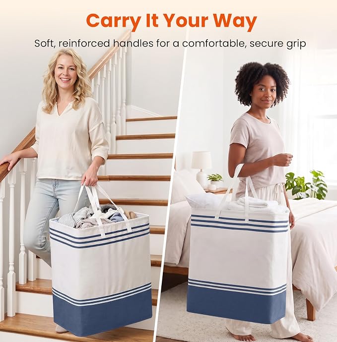 TranquilRelax 3-Pack Laundry Basket, Laundry Hamper, Blue-125L | Freestanding＆Water-Resistant Laundry Hamper, Collapsible Tall Clothes Hamper with Carry Handles for Clothes, Laundry Basket