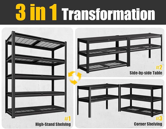 PrimeZone Heavy Duty Garage Shelving 5 Tier Heavy Duty Storage Shelves Adjustable Industrial Metal Wire Shelf Unit for Garage,Basement,Pantry,Warehouse,Commercial,48" W X 24" D X 72" H 4 Pack