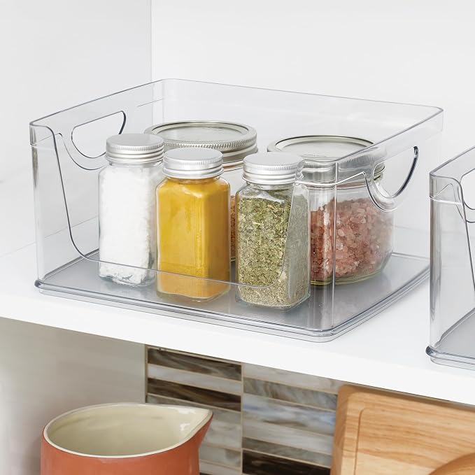 iDesign Stackable Open-Front Storage Bin with Handles, Clear | For Kitchen, Made in USA