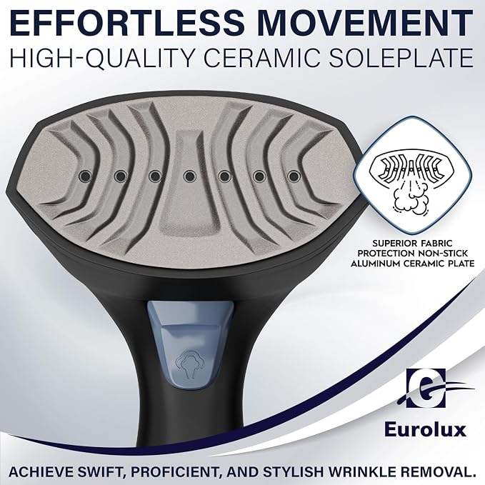 Eurolux Steamer For Clothes Portable Handheld Garment Travel Steamer For Clothing, Detachable Water Tank, 30-second Heat-up Powerful Fabric Wrinkle Remover For Home And Travel