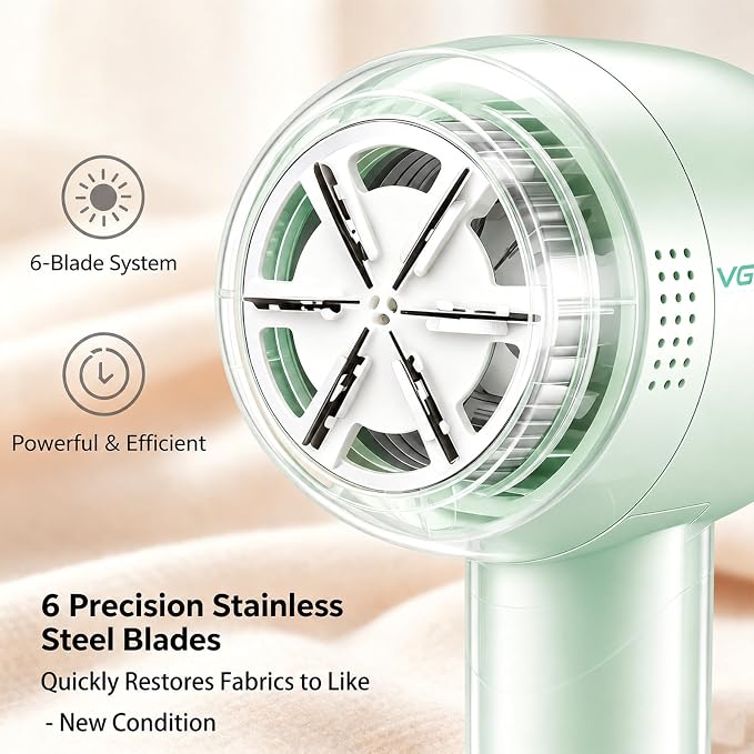 VGR 813 Rechargeable Fabric Shaver,6-Blade Lint Remover,Green | Cordless Clothes Lint Remover for Sweaters, Blankets, Couch, at home or while traveling