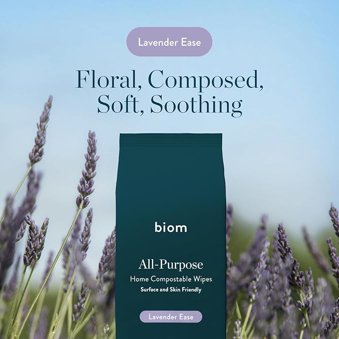 Biom All-Purpose Cleaning Wipes Refill (8pk x 60ct Each) - Biodegradable, All Natural, Plant-Based, Non-Toxic Wipes for Home & Travel - Kid & Pet Friendly (Lavender)