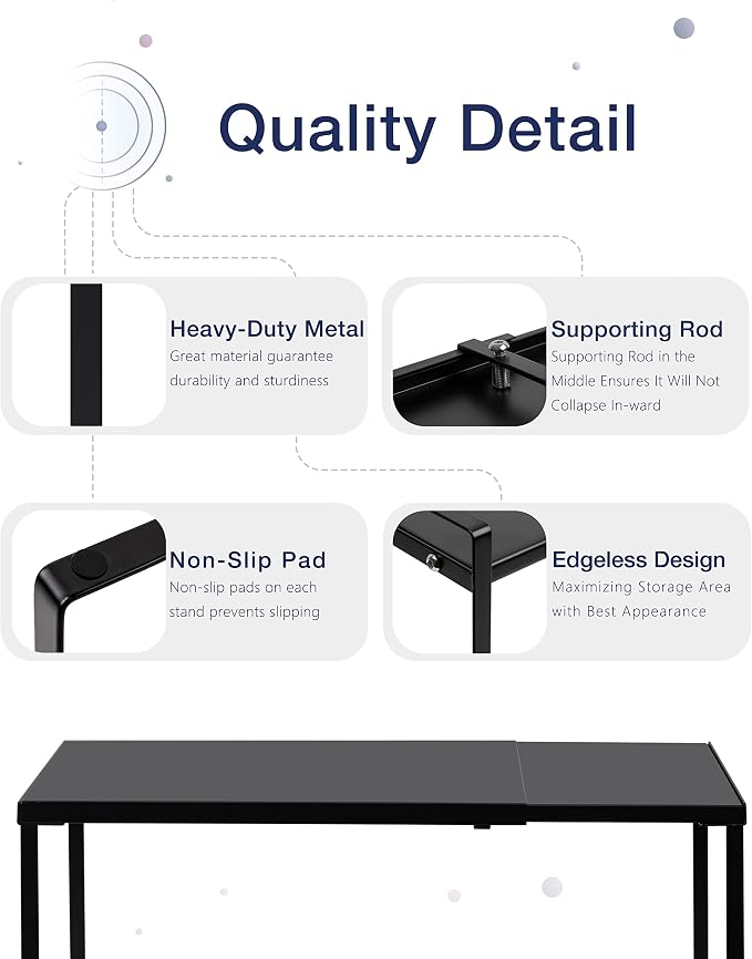 Nxconsu Cabinet Shelf Expandable Organizer Riser Rack for Kitchen Pantry Cupboard Under Sink Countertop Home Organization Extra Storage Space Saver Heavy Duty Metal Edgeless Design Black