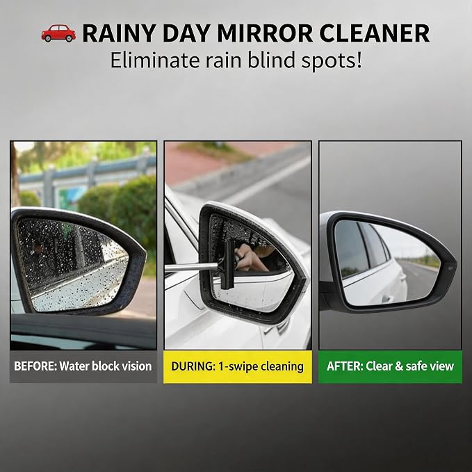 2PCS Telescopic Car Rearview Mirror Squeegee – Retractable Auto Glass Cleaner with Long Handle, Portable Water Wiper for All Vehicles, Universal Automotive Accessory (Black/Pink)