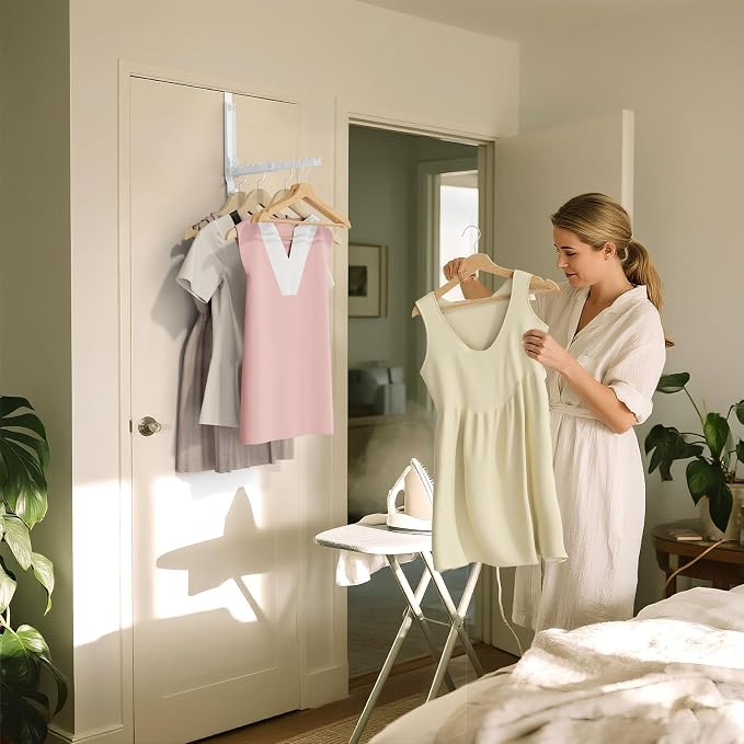 BAKON Heavy Duty Over the Door Hooks with 10 Ridges,Compact Double Folding Over the Door Hanger for Bathroom Bedroom Laundry, Over Door Drying Rack, Space Saving Over Door Hanger, Rustproof (1, White)