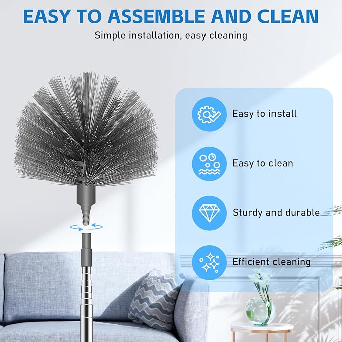 SetSail Cobweb Duster with Extension Pole, for Cobweb Cleaning, Gray | Retractable, 90-inch Long Handle, Spider Web Brush, for Outdoor Indoor High Ceilings