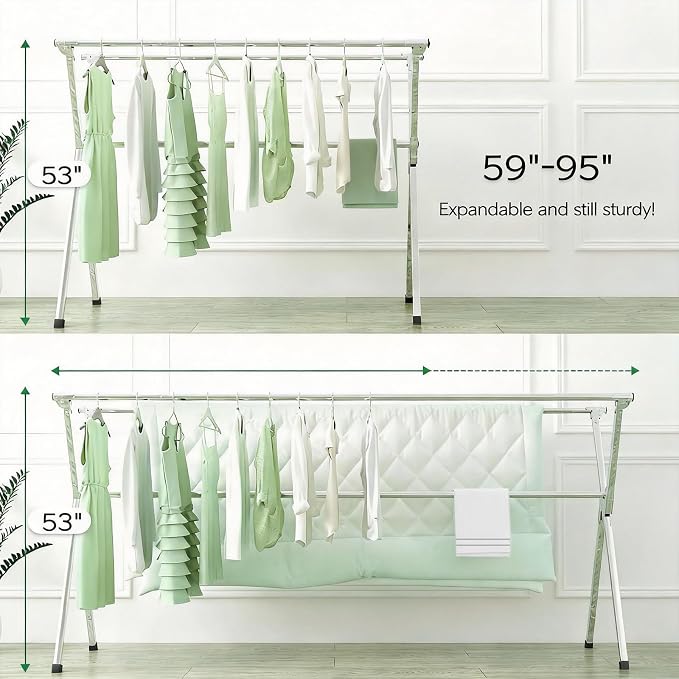 Clothes Drying Rack Folding Indoor Outdoor, Foldable Portable Laundry Drying Rack, Heavy Duty Laundry Hanger Dryer Rack with 20 Hooks
