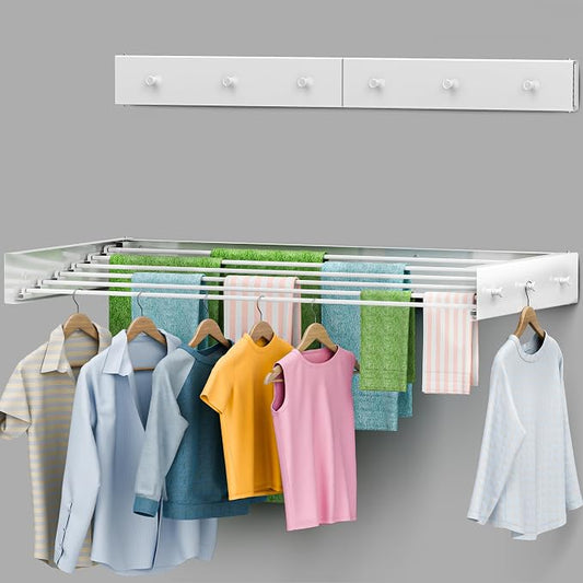Delfori Foldable Wall Mounted Drying Rack 40 inch - Easy to Install Hanging Rack for Laundry Room - Space Saving Design with 66-lb Capacity - Perfect Drying Racks for Clothes Towels & More