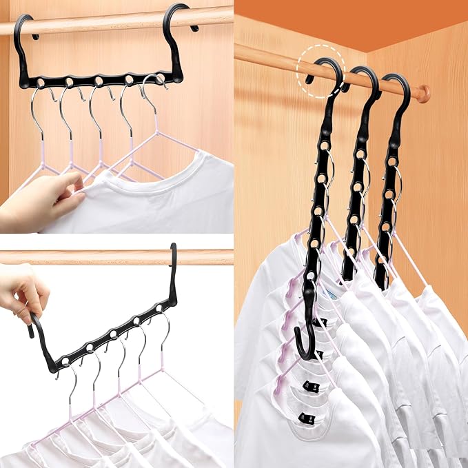 6 Pack Closet Organizers and Storage Stronger, Magic Clothes Hangers | College Dorm Room Essentials for Girls Guys, Space Saving Hangers, 5 Holes, Closet Storage, Home Organization