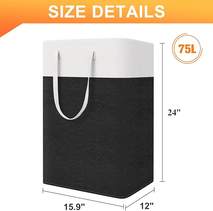 TasticTotes Laundry Basket 3-Pack, Laundry Hamper, 75L-Black | Clothes Laundry Hamper, Collapsible Laundry Basket, Freestanding laundry hamper with Handles, Towel Storage for Home or Dorm