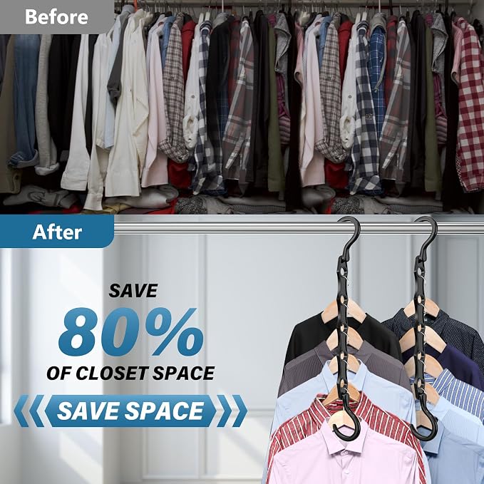 24 Pack Hangers Space Saving Magic Plastic Hanger Organizer Dark Black | Shirt Space Saving Hangers, Multi Clothes Hangers Space Saver for Closet Organizers Storage College Dorm Room Essentials