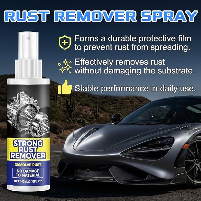 Rust Remover Spray for Metal, Multipurpose Rust Stain Remover, Heavy Duty Metal Cleaner, Rust Remover Spray, for Metals, Tools, Cars, Chains,Iron Out Rust Remover (2pcs)