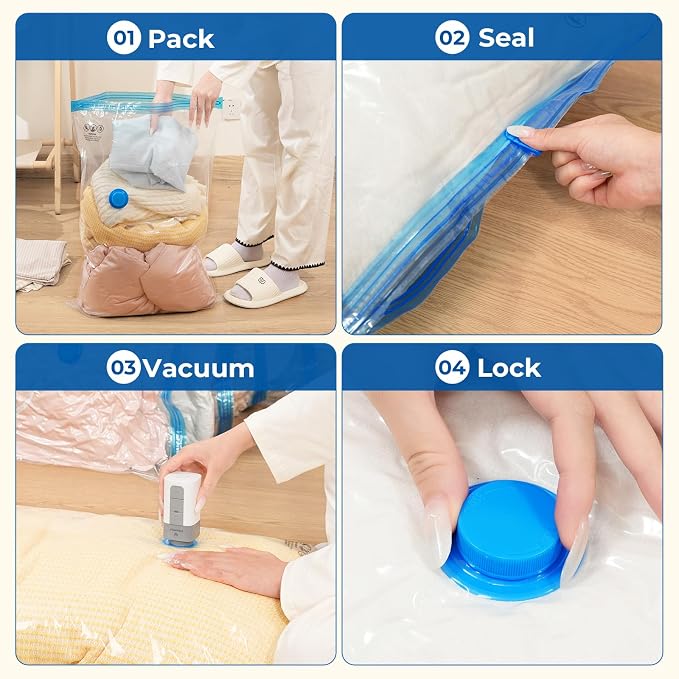 ETENWOLF 10 Large Vacuum Storage Bags for Travel with Wireless Pump | Vacuum Seal Bags for Clothing Travel, Compression Packing Bags for Clothes and Blankets, Space Saver Bags in Carry-On Sizes